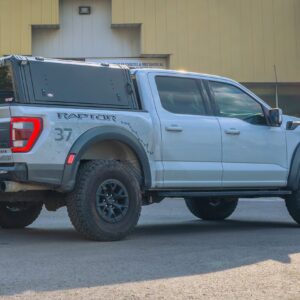 Raptor pickup truck with TUFCAP premium Overland aluminum cap installed